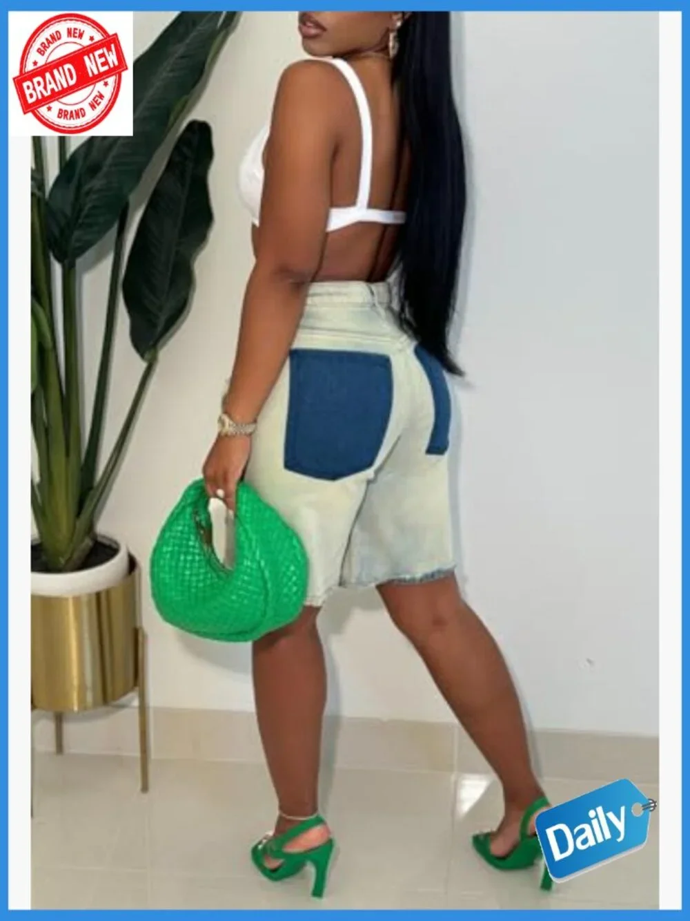 High Rise Baggy Ripped Denim Shorts Straight Wide Leg Y2K Casual Bermuda Cargo